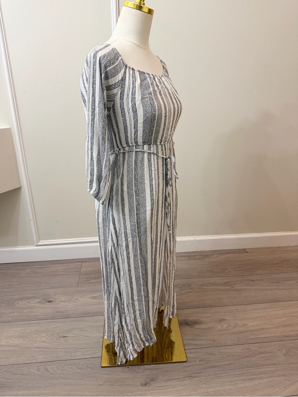 Honey Punch Black & White Striped Tie Waist Midi Dress Size M - Picture 6 of 8